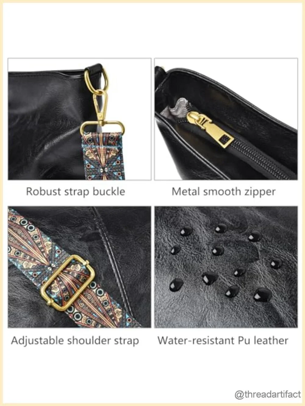 Vegan Leather Hobo Bag Crossbody with Guitar Strap Shoulder Purse